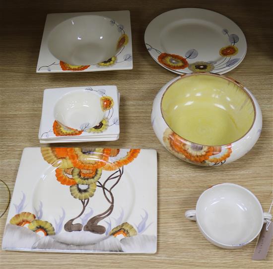 A quantity of Clarice Cliff Rodanthe pattern ceramics